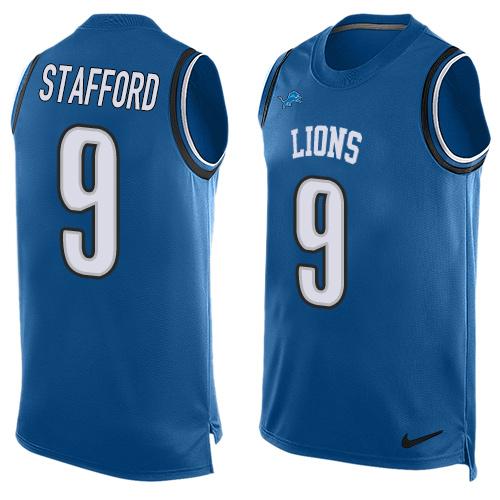 Nike Lions #9 Matthew Stafford Blue Team Color Men's Stitched NFL Limited Tank Top Jersey